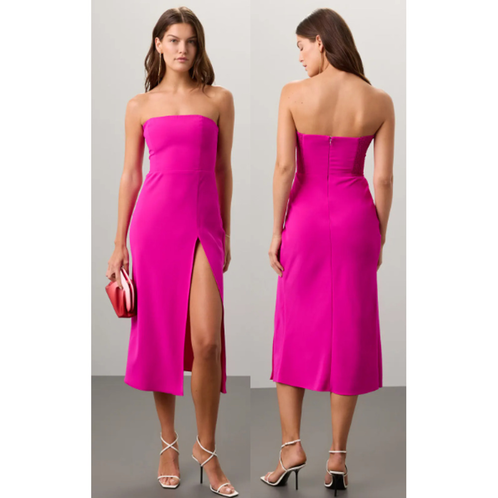 Amanda Uprichard Mandy Side Slit Strapless A-Line Midi Dress Pink Women's XS